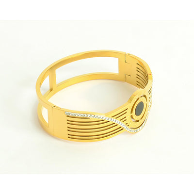 سوار يد عريض بتصميم دوائر الأرقام الرومانية لون ذهبي