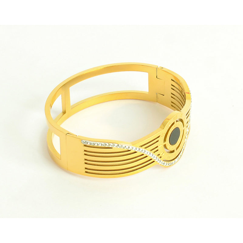 سوار يد عريض بتصميم دوائر الأرقام الرومانية لون ذهبي