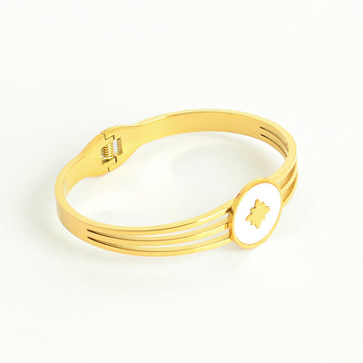 سوار يد صلب  خطوط مع تصميم دائرة بيضاء لون ذهبي