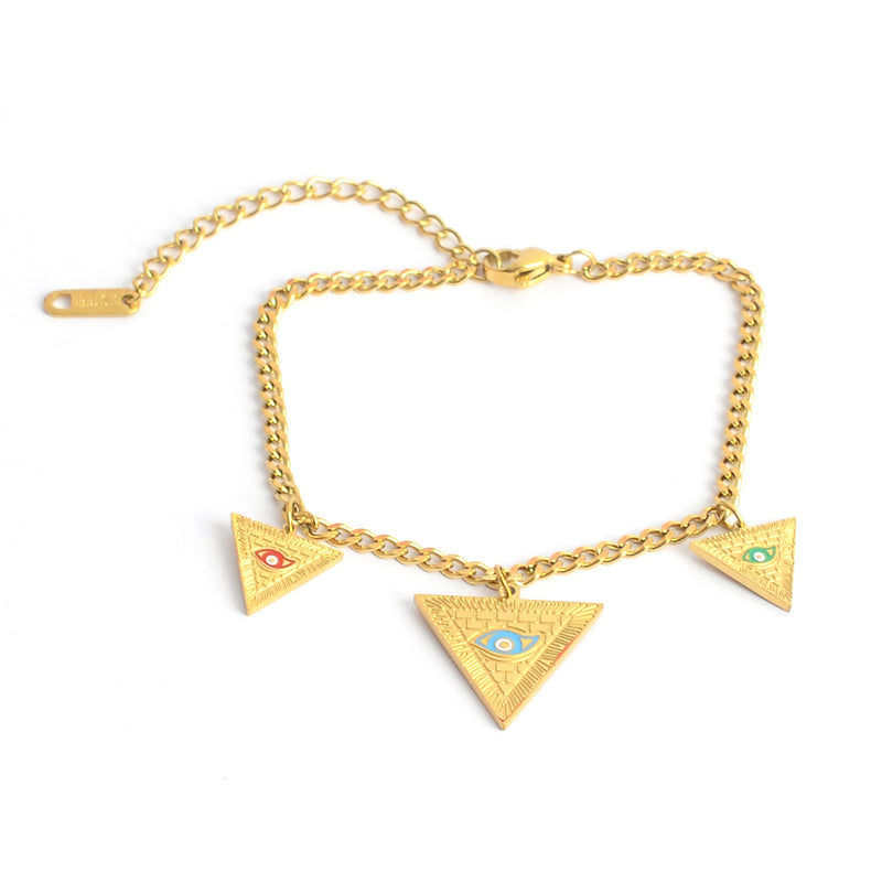 انسيال نسائي أنيق بتصميم فرعوني بدلايات شكل هرمي لون ذهبي