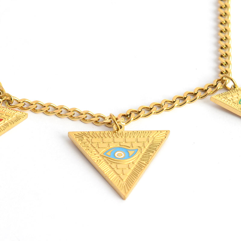 انسيال نسائي أنيق بتصميم فرعوني بدلايات شكل هرمي لون ذهبي