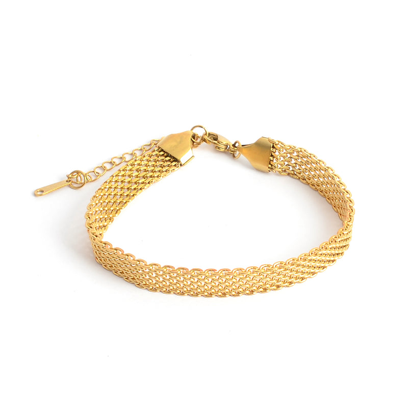 انسيال نسائي عريض بتصميم شبكي لون ذهبي