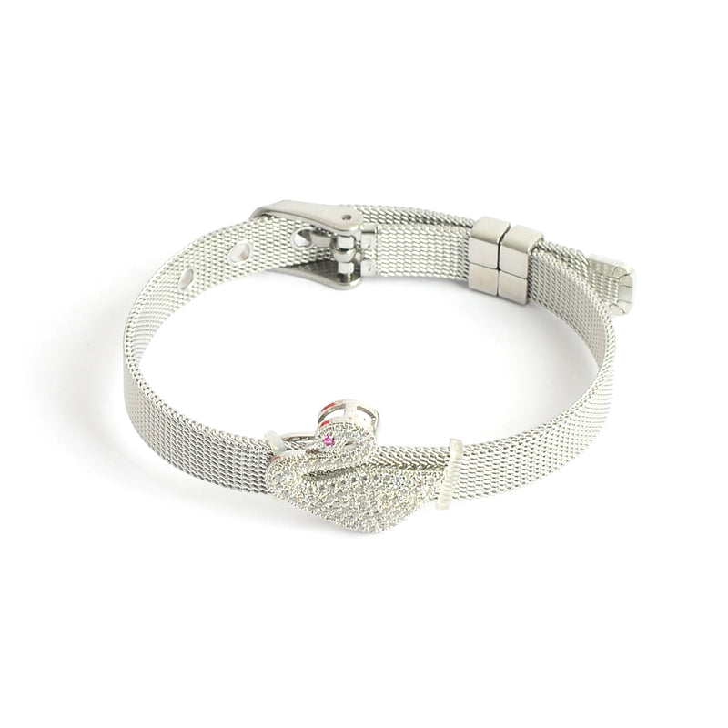 انسيال قابل للتعديل بإبزيم حزام ساعة بفلامنجو لون فضي