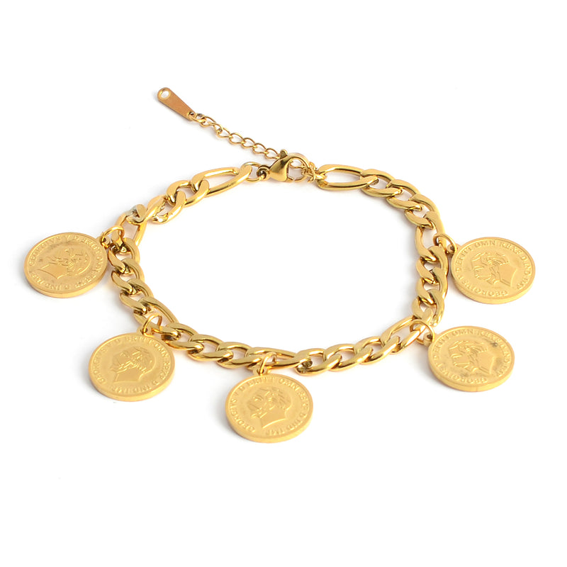 انسيال نسائي جنزير بدلايات عملة معدنية لون ذهبي