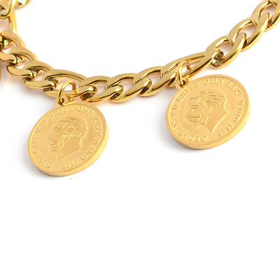 انسيال نسائي جنزير بدلايات عملة معدنية لون ذهبي