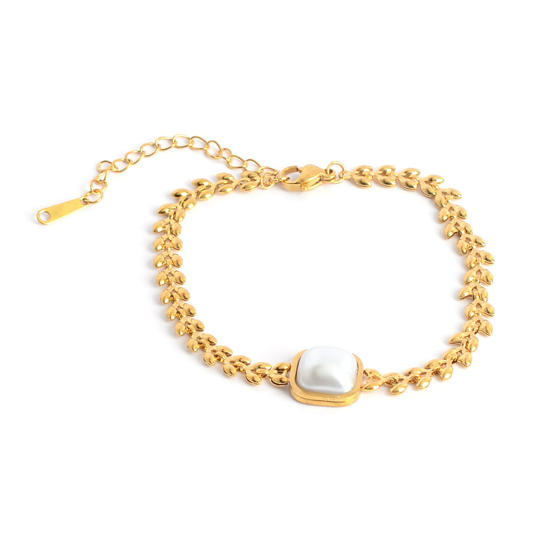 انسيال يد أنيق تصميم سنابل مع فص لولي أبيض لون ذهبي