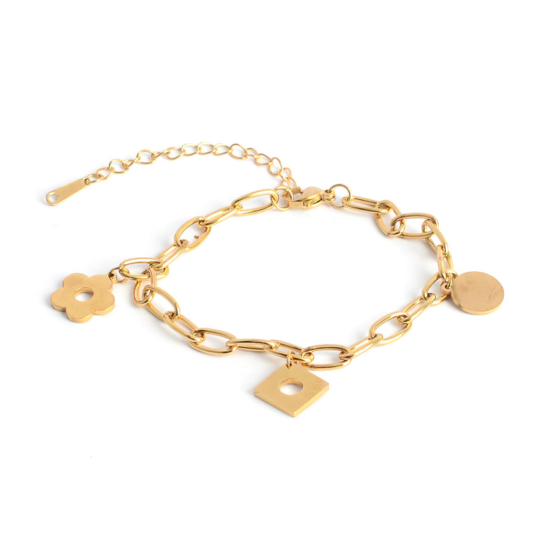 انسيال نسائي حلقات بيضاوية متصلة بدلايات أشكال لون ذهبي