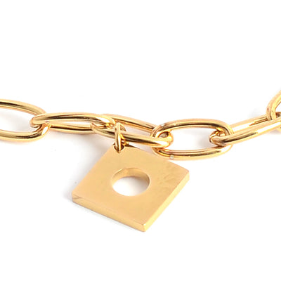 انسيال نسائي حلقات بيضاوية متصلة بدلايات أشكال لون ذهبي