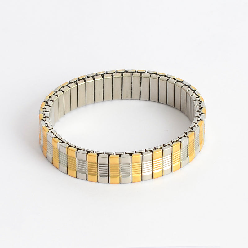 سوار يد عريض مطاطي مرن بلون الذهبي والفضي