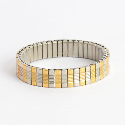 سوار يد عريض مطاطي مرن بلون الذهبي والفضي