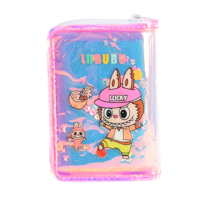 محفظة بناتي كيوت بسحاب تصميم عصري برسمة لابوبو لون بينك