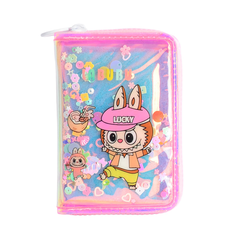 محفظة بناتي كيوت بسحاب تصميم عصري برسمة لابوبو لون بينك