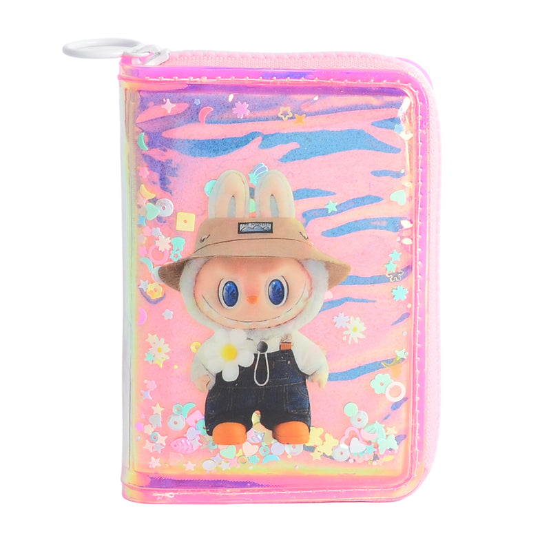 محفظة بناتي كيوت بسحاب تصميم عصري برسمة لابوبو لون بينك