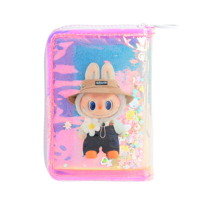 محفظة بناتي كيوت بسحاب تصميم عصري برسمة لابوبو لون بينك