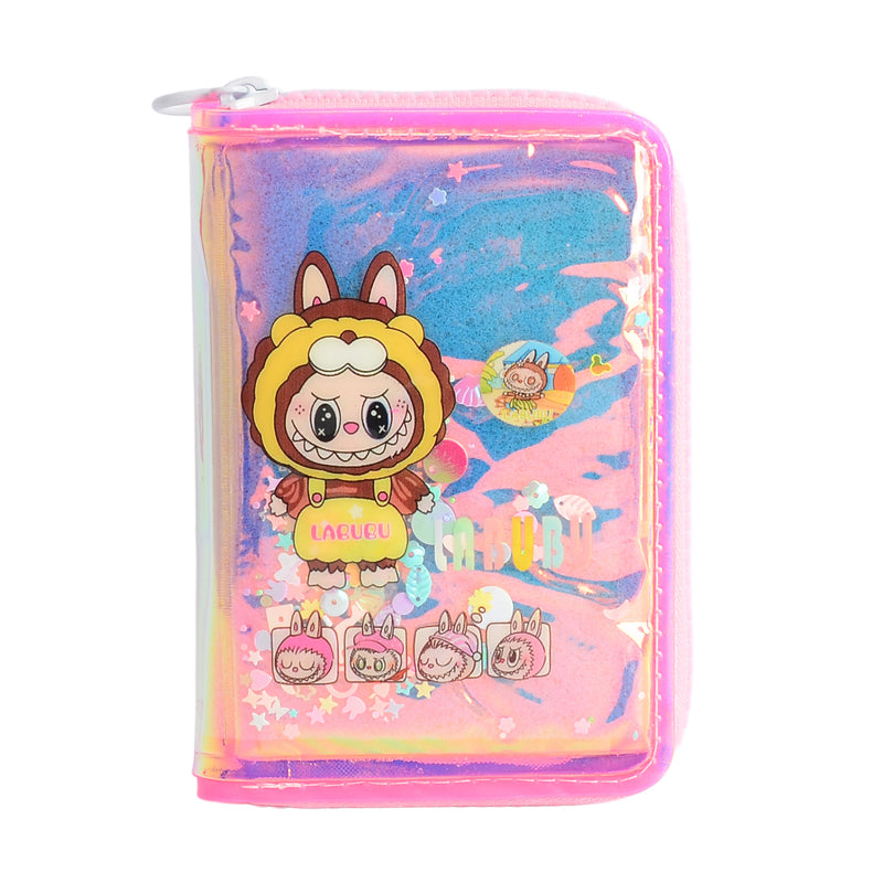 محفظة بناتي كيوت بسحاب تصميم عصري برسمة لابوبو لون بينك