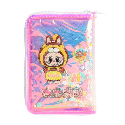 محفظة بناتي كيوت بسحاب تصميم عصري برسمة لابوبو لون بينك