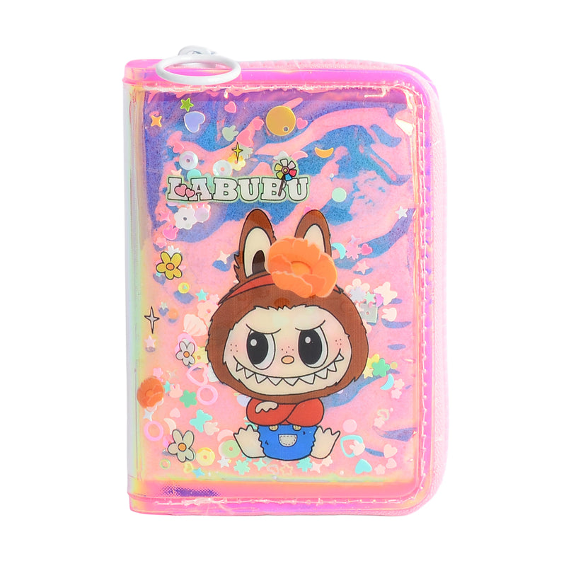 محفظة بناتي كيوت بسحاب تصميم عصري برسمة لابوبو لون بينك