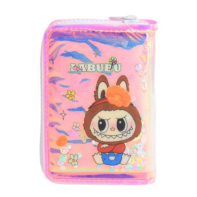 محفظة بناتي كيوت بسحاب تصميم عصري برسمة لابوبو لون بينك