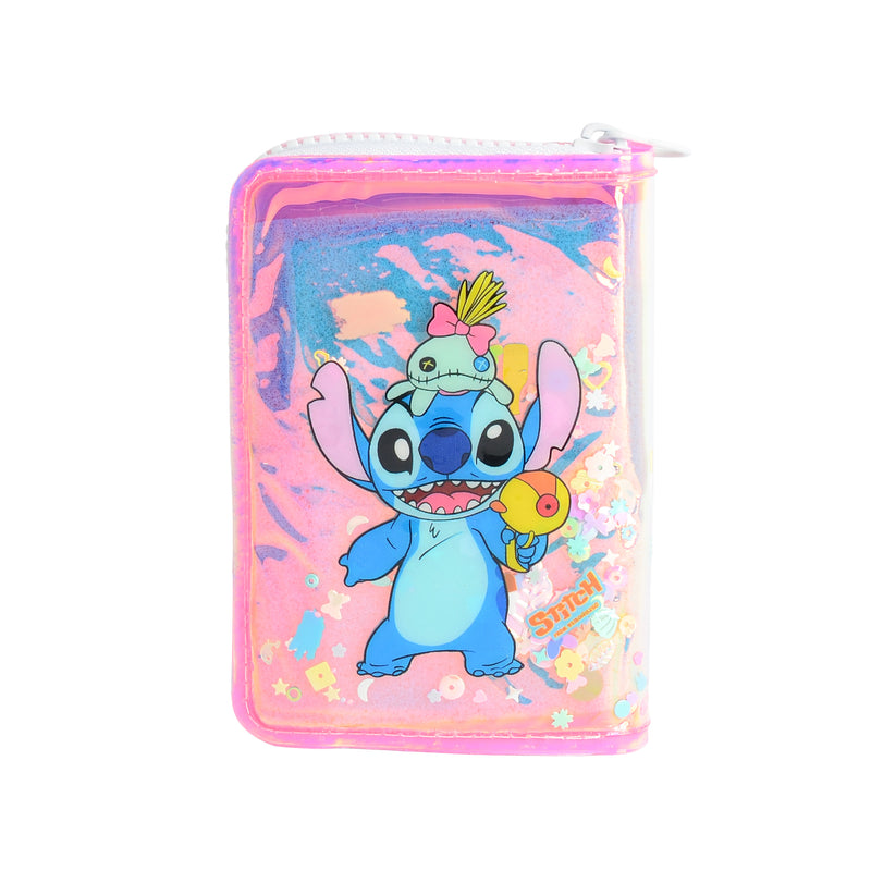 محفظة بناتي كيوت بسحاب تصميم عصري برسمة ستيتش لون بينك