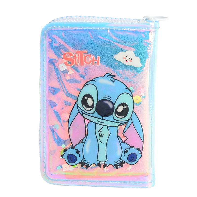 محفظة بناتي كيوت بسحاب تصميم عصري برسمة ستيتش لون أزرق