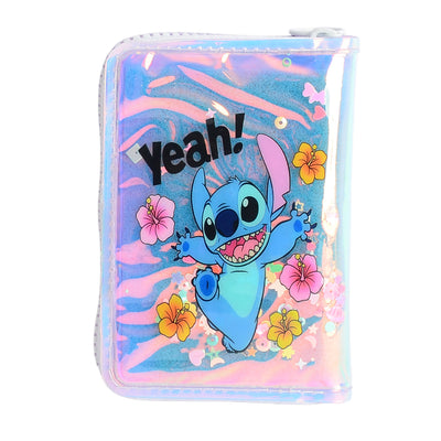 محفظة بناتي كيوت بسحاب تصميم عصري برسمة ستيتش لون موف