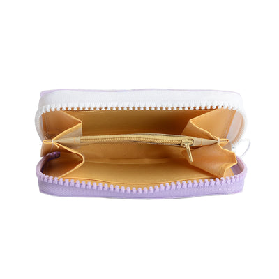 محفظة بناتي كيوت بسحاب تصميم عصري برسمة ستيتش لون موف