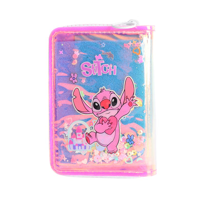 محفظة بناتي كيوت بسحاب تصميم عصري برسمة ستيتش لون بينك