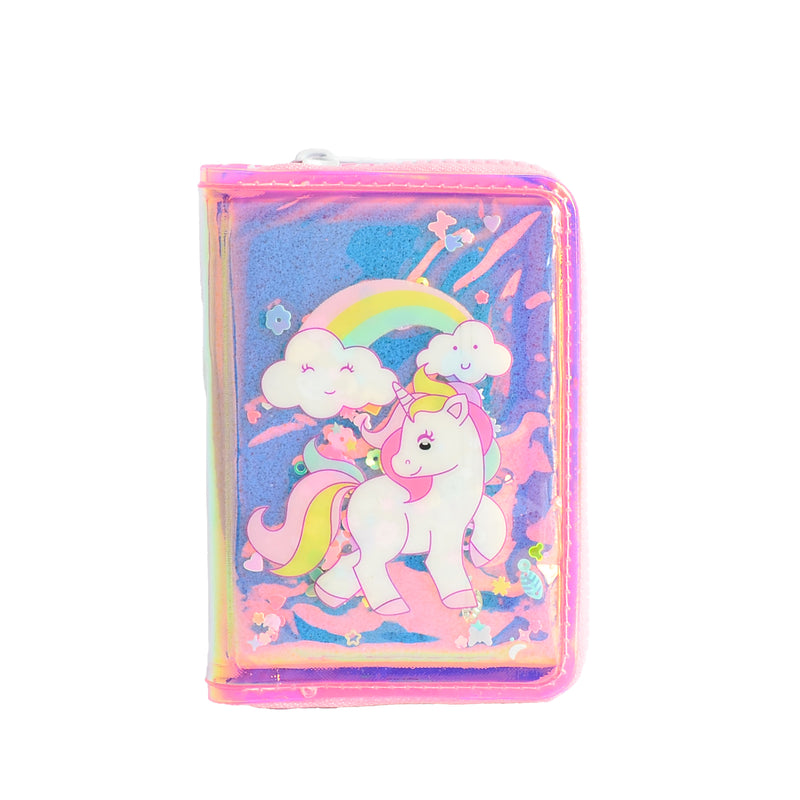 محفظة بناتي كيوت بسحاب تصميم عصري برسمة يونيكورن لون بينك