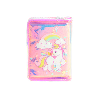محفظة بناتي كيوت بسحاب تصميم عصري برسمة يونيكورن لون بينك