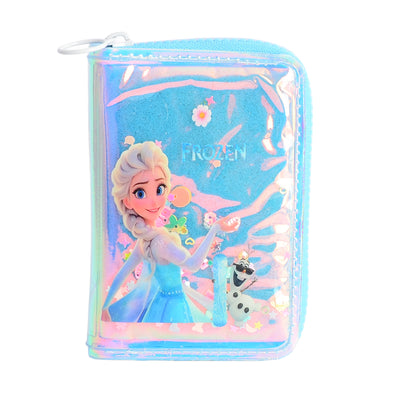 محفظة بناتي كيوت بسحاب تصميم عصري برسمة ملكة الثلج لون أزرق