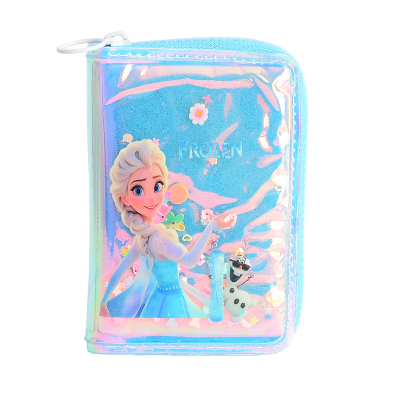 محفظة بناتي كيوت بسحاب تصميم عصري برسمة ملكة الثلج لون أزرق