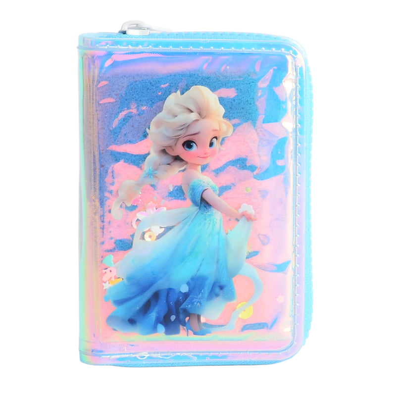 محفظة بناتي كيوت بسحاب تصميم عصري برسمة ملكة الثلج لون أزرق