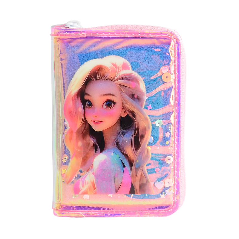 محفظة بناتي كيوت بسحاب تصميم عصري برسمة بنت لون بينك