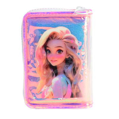 محفظة بناتي كيوت بسحاب تصميم عصري برسمة بنت لون بينك