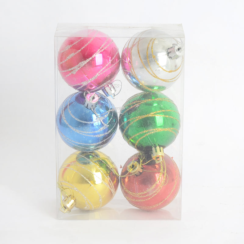 طقم كرات تزيين لشجرة الكريسماس مكوّن من 6 كرات لامعة بألوان متعددة