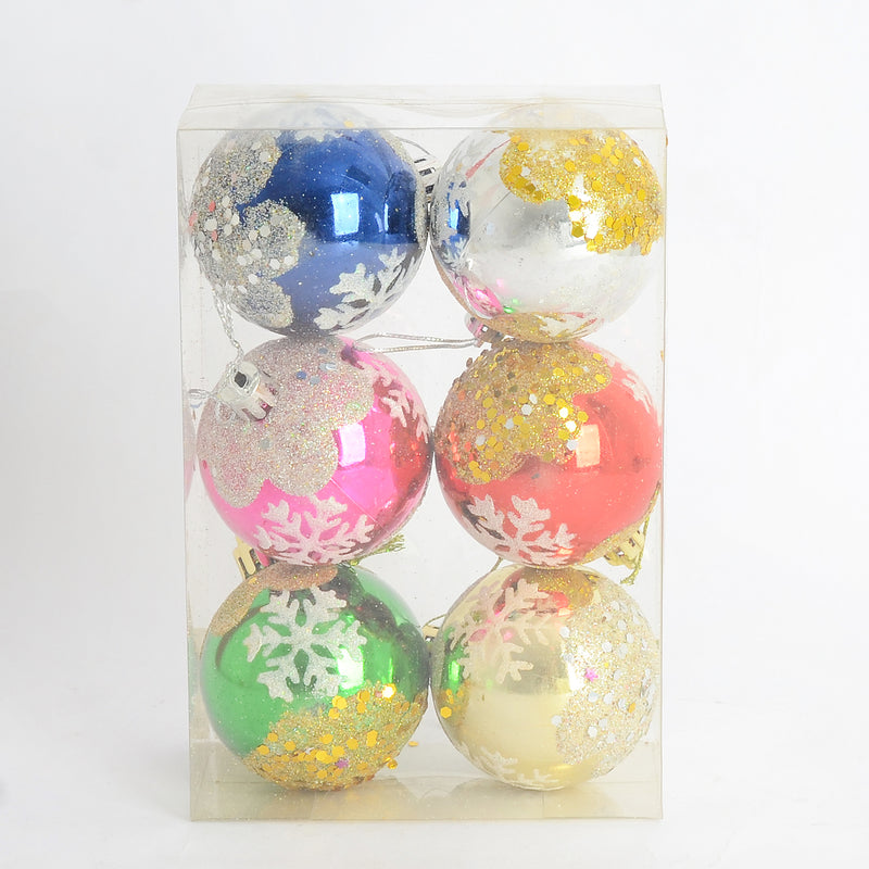 طقم كرات تزيين لشجرة الكريسماس مكوّن من 6 كرات لامعة بألوان متنوعة