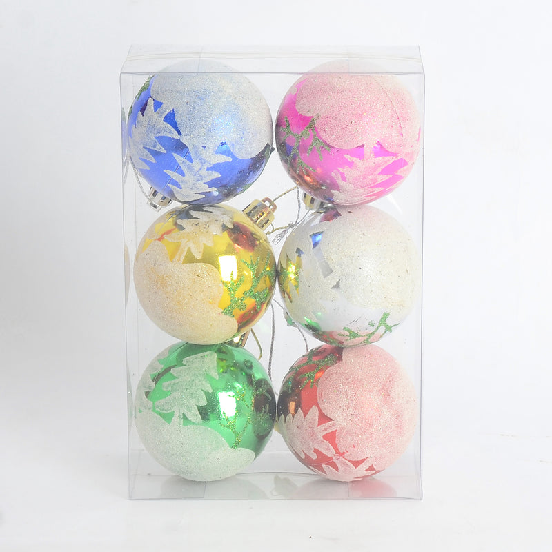 طقم كرات تزيين لشجرة الكريسماس مكوّن من 6 كرات لامعة بألوان متنوعة
