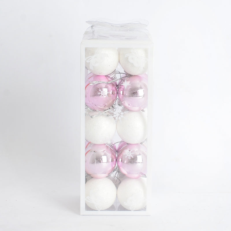 طقم كرات تزيين لشجرة الكريسماس مكوّن من 20كورة اللون الابيض والوردي