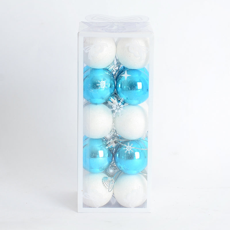 طقم كرات تزيين لشجرة الكريسماس مكوّن من 20كورة اللون الابيض والازرق