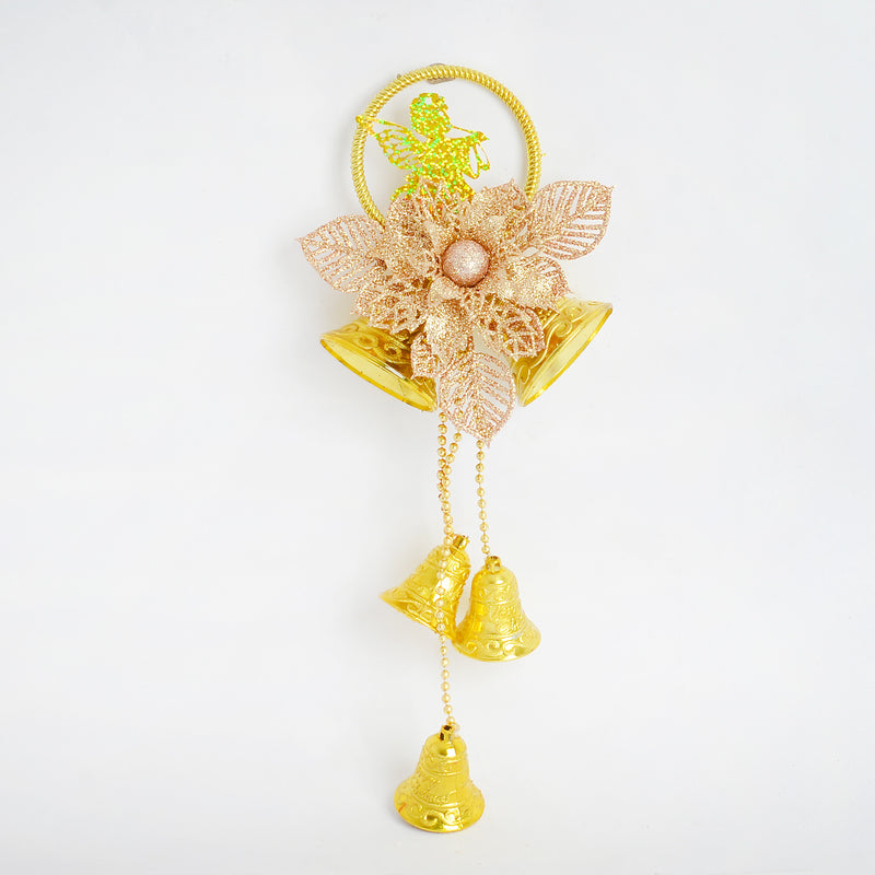 زينة أجراس عيد الميلاد المعلقة،لتزيين شجرة عيد الميلاد، باللون الذهبي