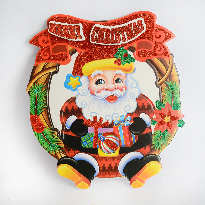 زينة عيد الميلاد بابا نويل مع كلمة ميرى كريسماس تعليقة لامعة ومزخرفة