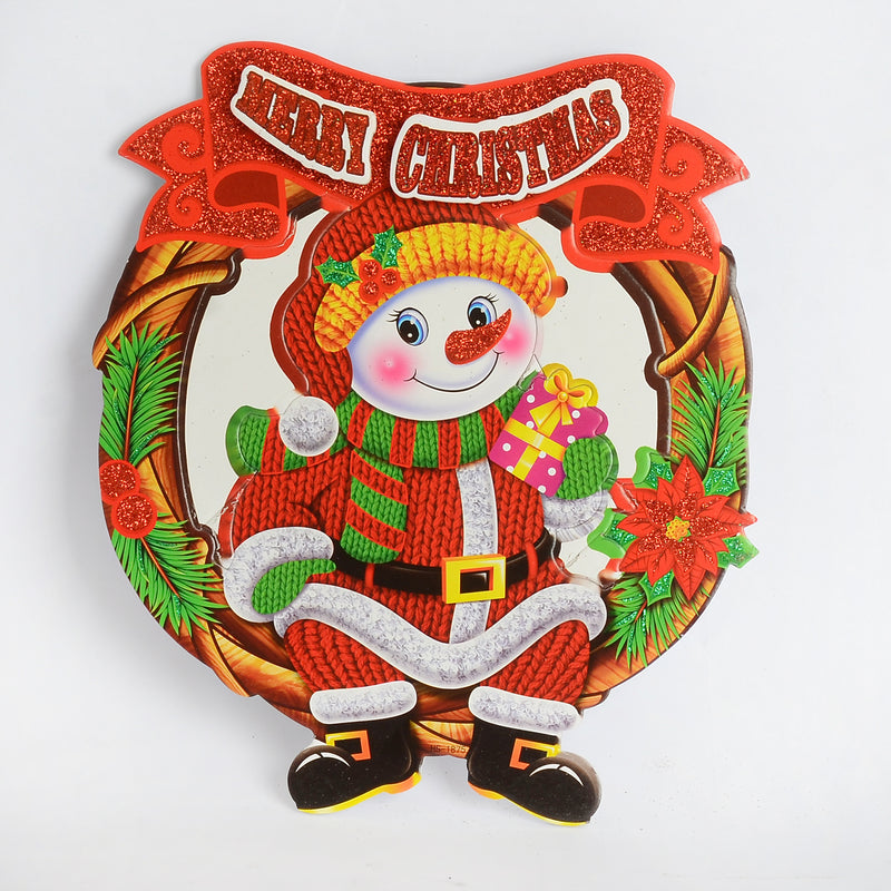 زينة عيد الميلاد رجل الثلج مع كلمة ميرى كريسماس تعليقة لامعة ومزخرفة
