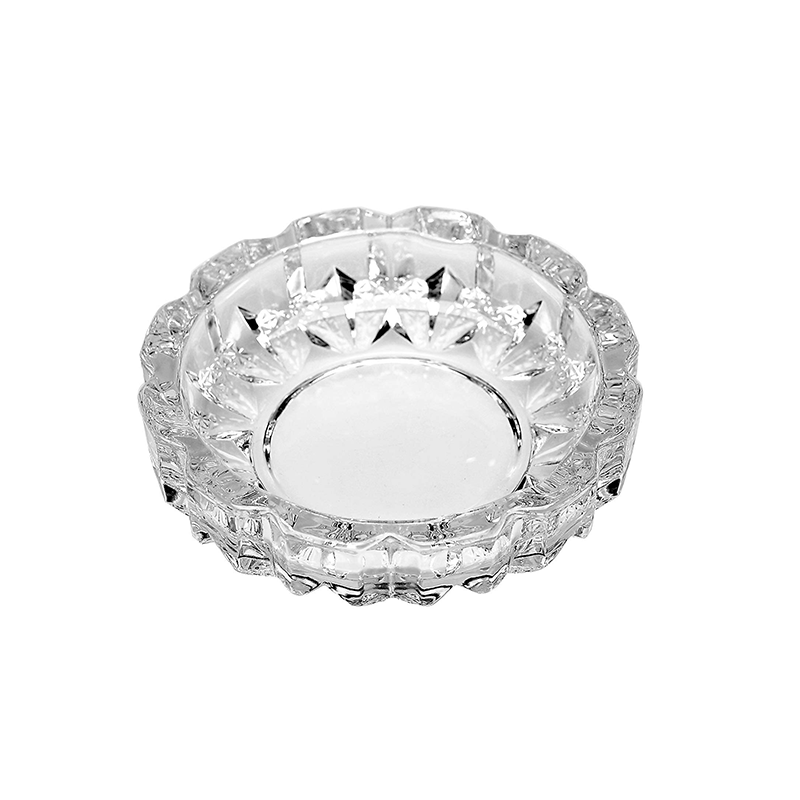 Small glass ashtray, circular shape, patterned, 11.5*11.5*3cm, transparent color