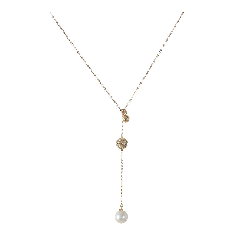 A thin chain with a white pearl pendant