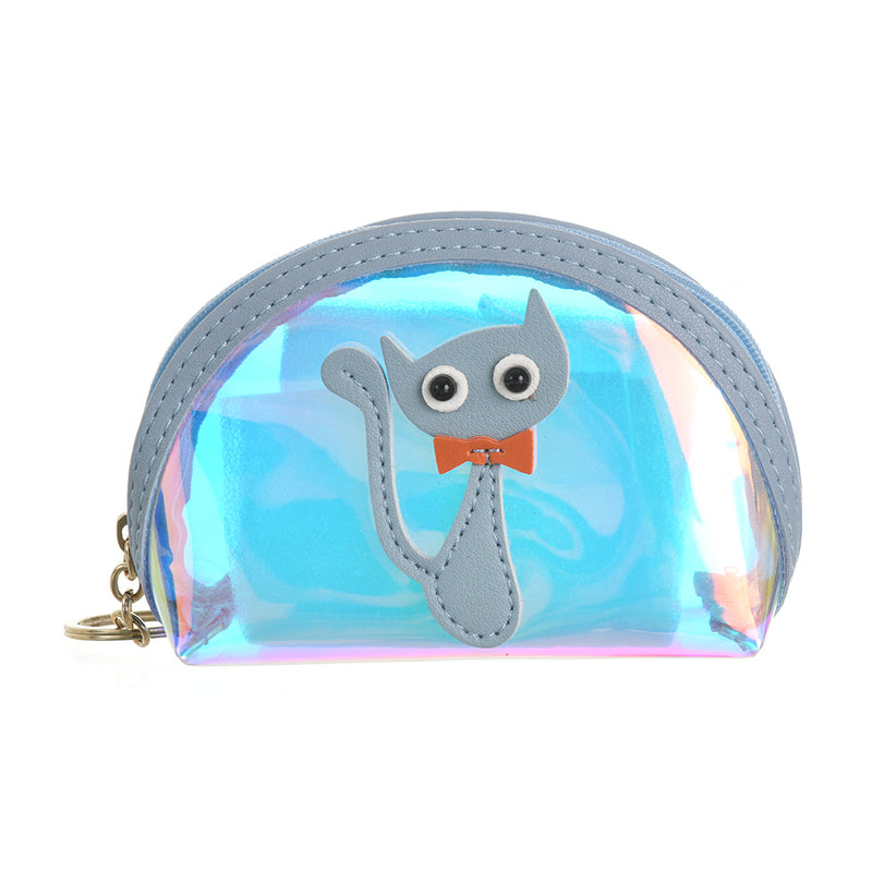 Round wallet with a cat print and a multi-colored key chain