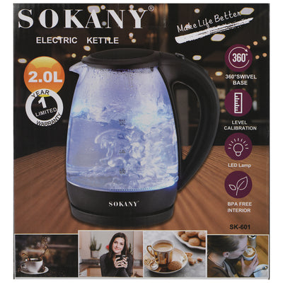 Sokany 2 liter glass electric water kettle