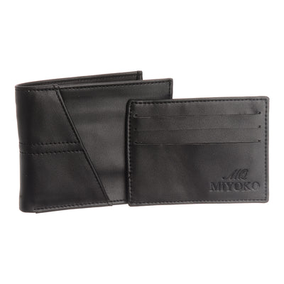 Men's leather wallet with external pockets, black