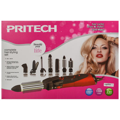 Complete hair styling kit, 1000-1200 watts, with 7 accessories