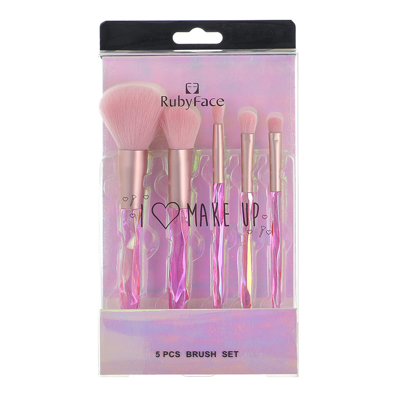 Makeup Brush Set 5 Piece Cosmetic Brush Set - Pink