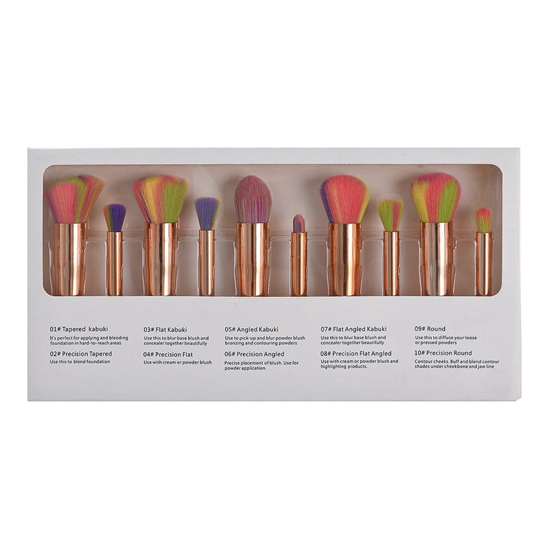 Makeup brushes set, 10 pieces - different colors